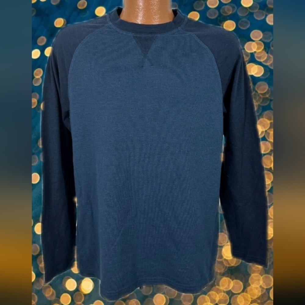 Eddie Bauer XXL Two-Tone Navy Raglan Crewneck Shirt Soft Casual V Stitch Comfy